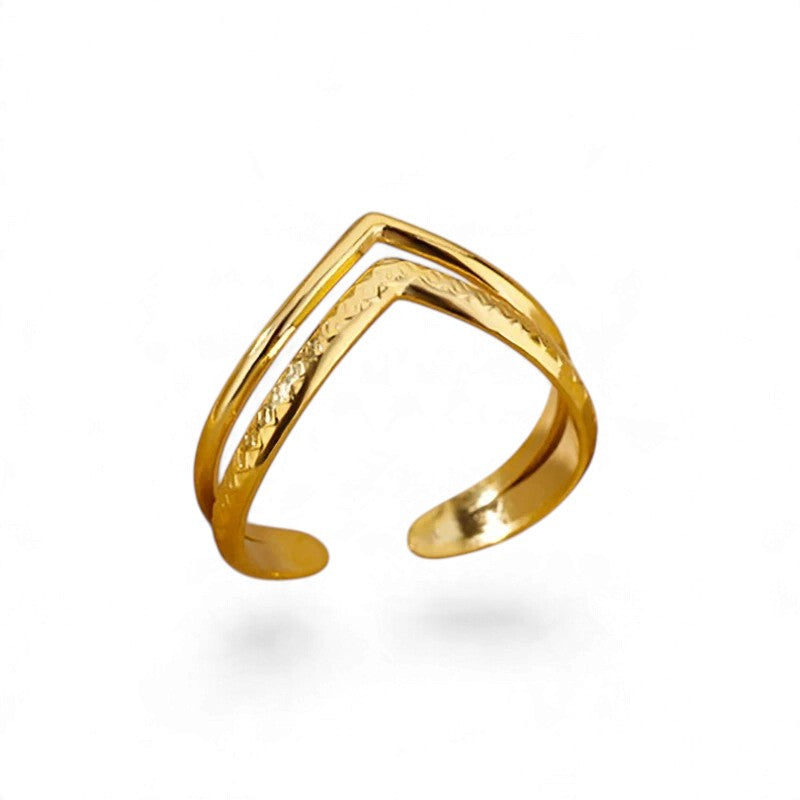 Bague Géométrique Dorée – Acier Inoxydable Ajustable