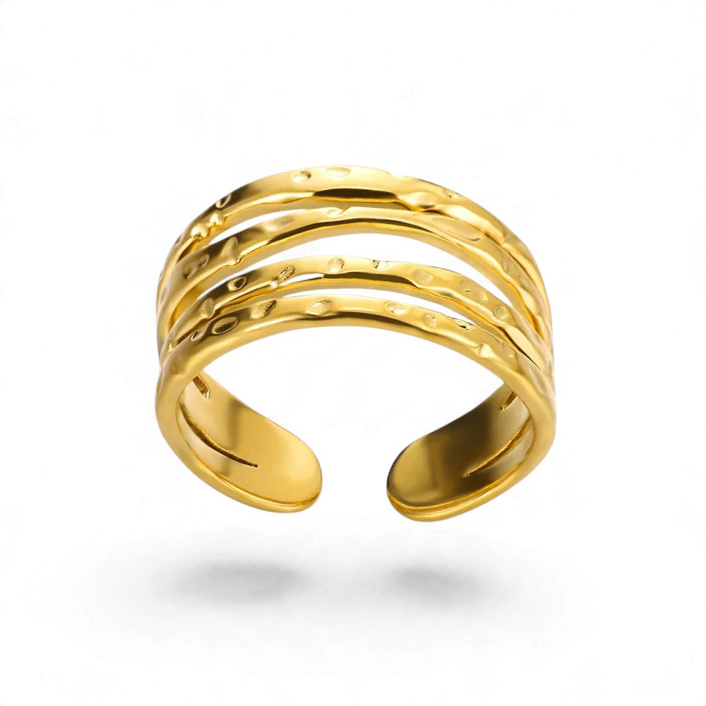 Bague Géométrique Dorée – Acier Inoxydable Ajustable