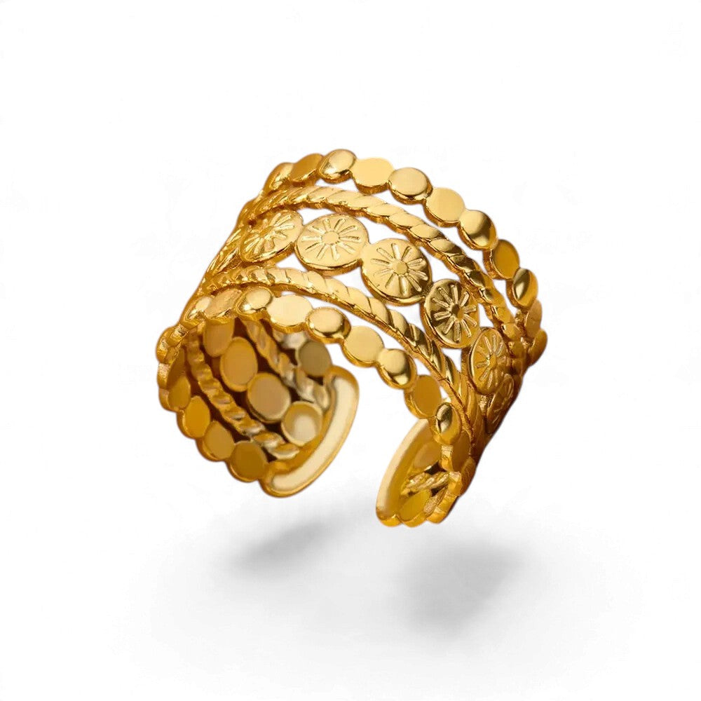 Bague Géométrique Dorée – Acier Inoxydable Ajustable