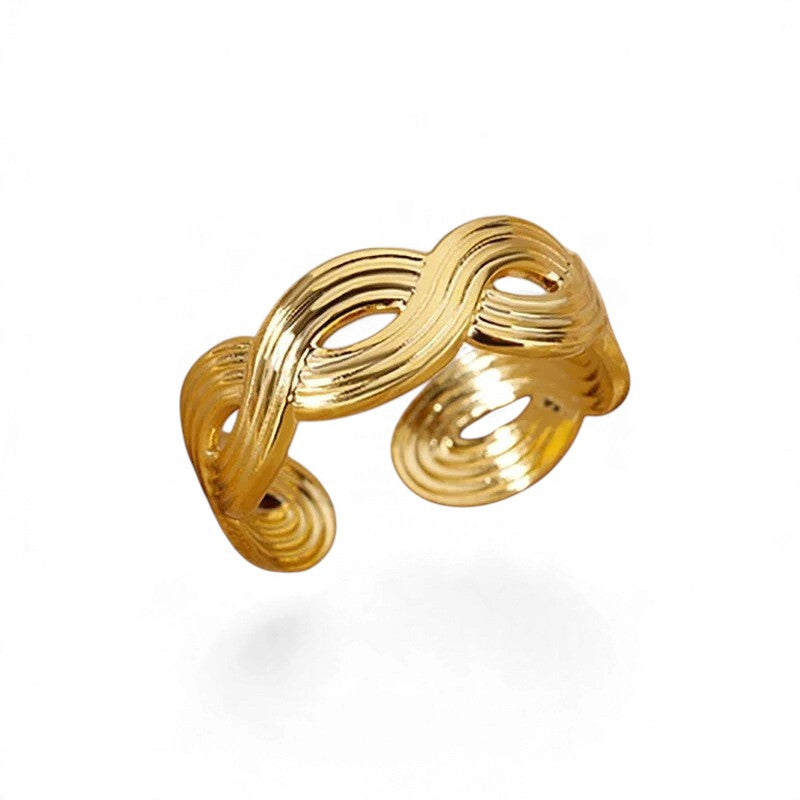 Bague Géométrique Dorée – Acier Inoxydable Ajustable