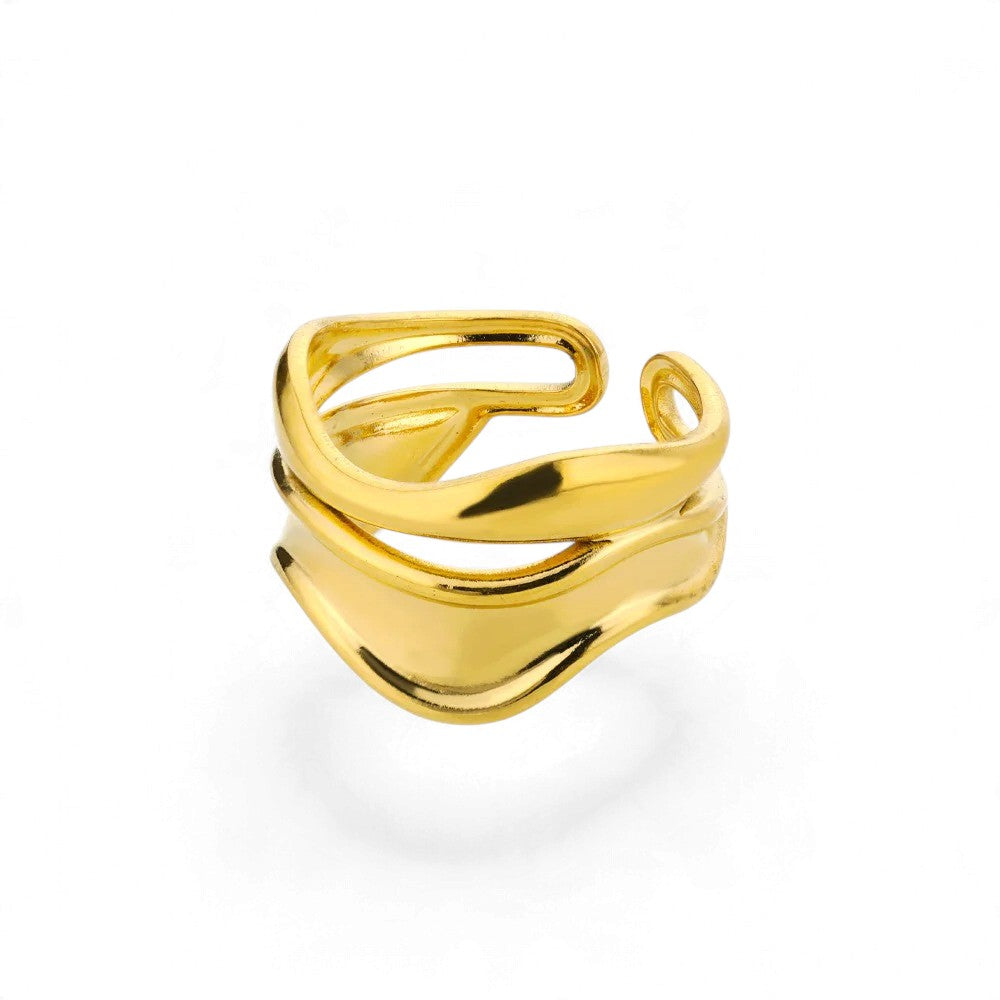 Bague Géométrique Dorée – Acier Inoxydable Ajustable