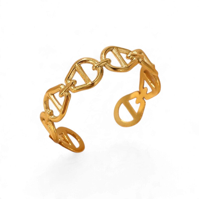 Bague Géométrique Dorée – Acier Inoxydable Ajustable