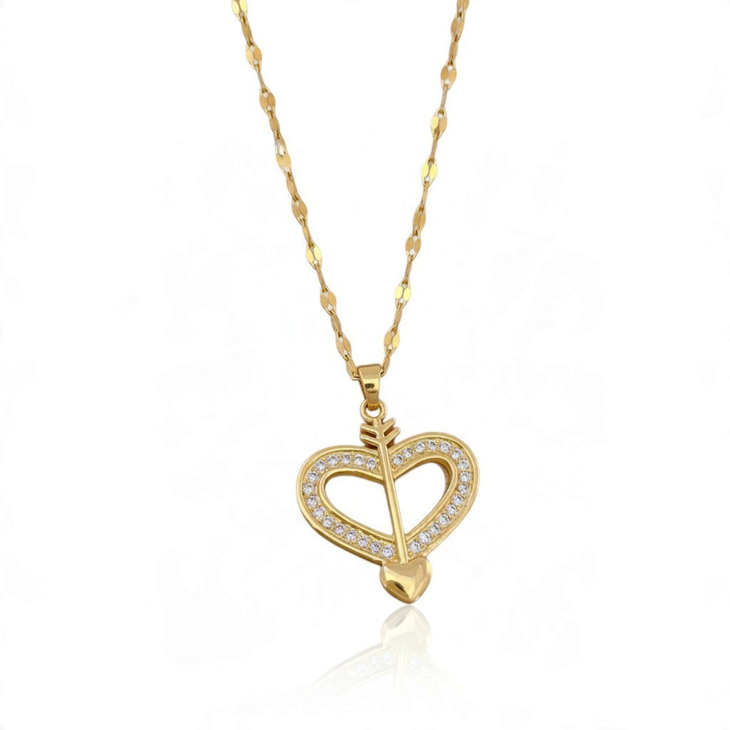 Collier Pendentif Cœur – Acier Inoxydable & Zircon Doré