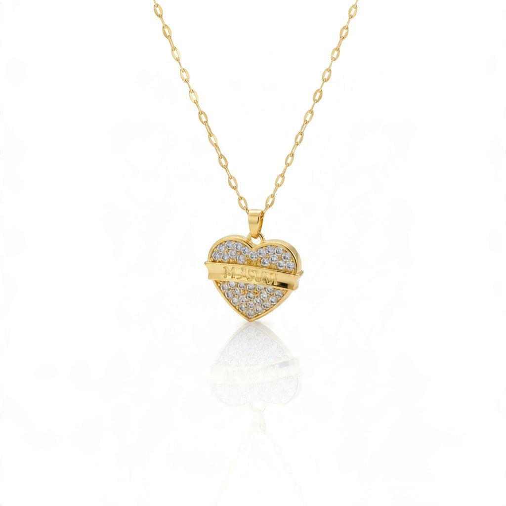 Collier Pendentif Cœur – Acier Inoxydable & Zircon Doré