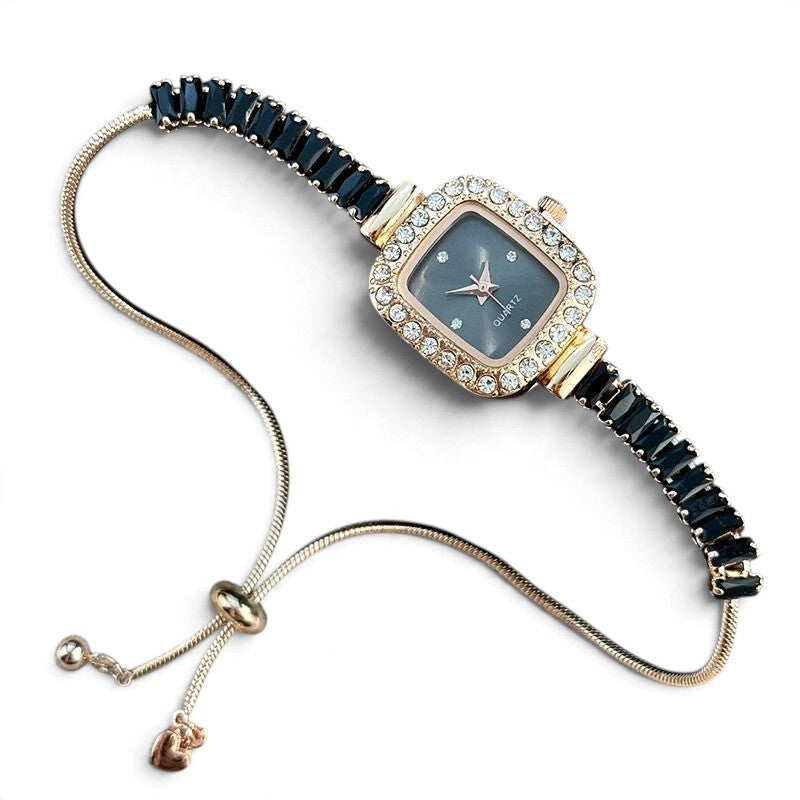 Montre-Bracelet Extensible Ornée de Zircons – Style Luxe