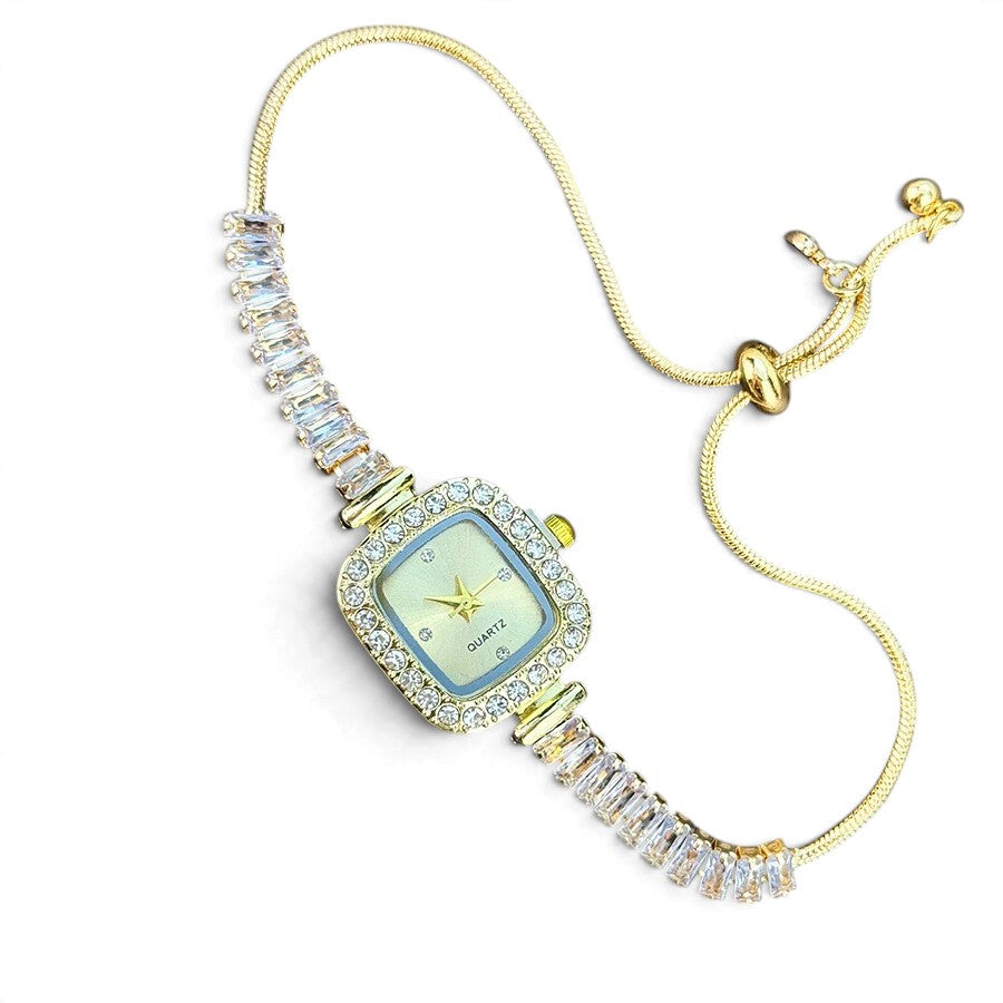 Montre-Bracelet Extensible Ornée de Zircons – Style Luxe