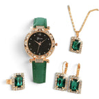 Montre Femme Strass – Coffret 5 Pièces | Bracelet effet Cuir
