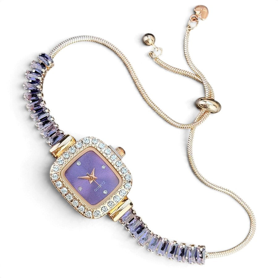Montre-Bracelet Extensible Ornée de Zircons – Style Luxe